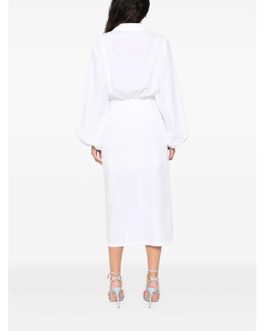 Blumarine White Rose-Appliqué Poplin Midi Dress