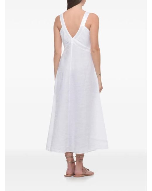 120% Lino White Sequin-Embellished Sleeveless Midi Dress