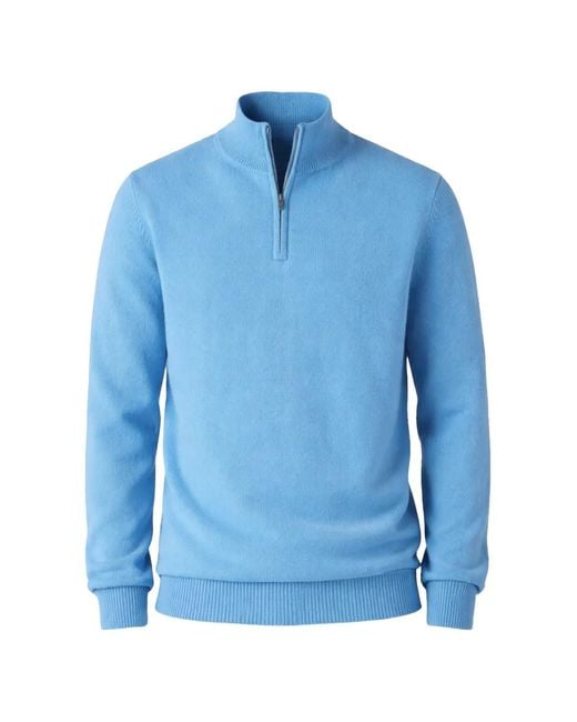 Mc2 Saint Barth Blue Jermyn Ribbed-Trim Zip Sweater for men