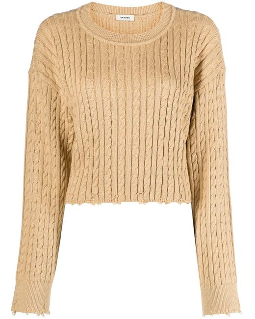 Sandro Cable-knit Cropped Jumper in Natural | Lyst Canada