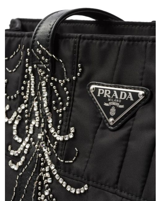 Borsa Tote Re-Nylon Media Patchwork di Prada in Black