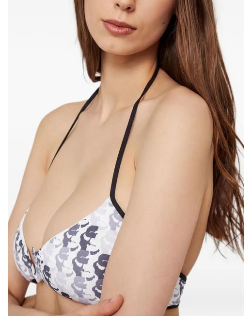 Karl Lagerfeld Natural Monogram-Print Halterneck Bikini Top