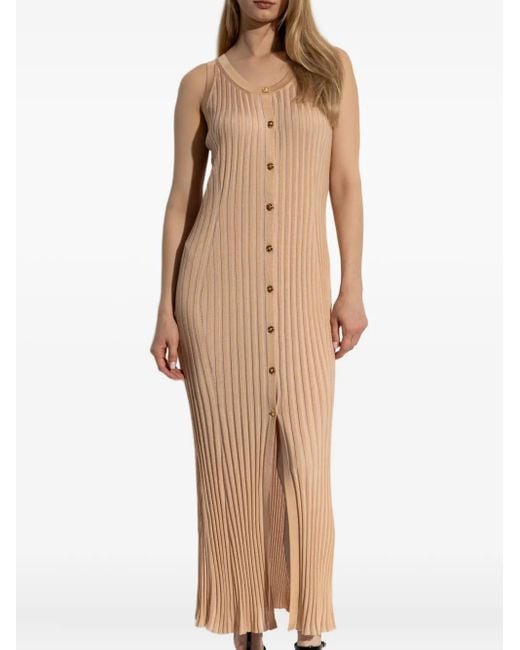 Versace Natural Ribbed Button-Down Midi Dress