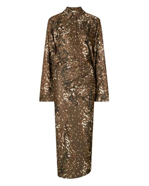 Tory Burch Natural Abstract Print Long Sleeves Dress