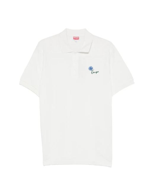 KENZO White Floral-Embroidered Polo Shirt for men