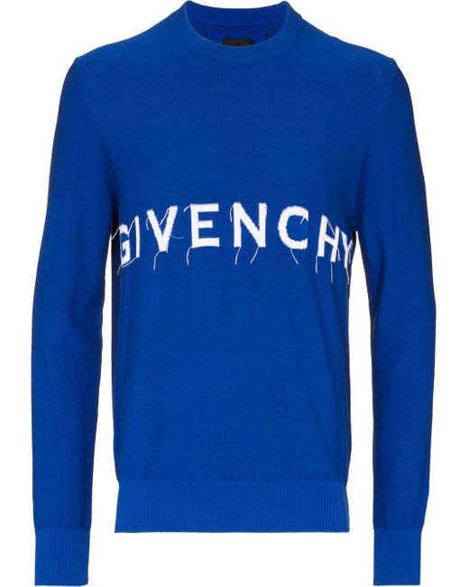 メンズ Givenchy ロゴ インターシャニット セーター Blue