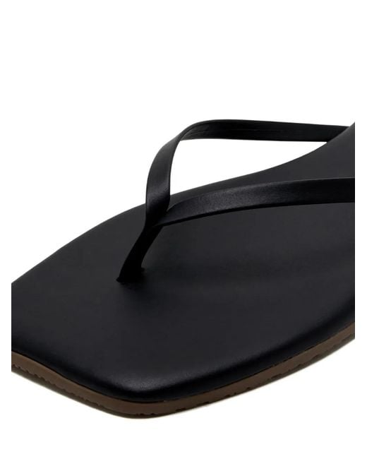 TKEES Black Lily Leather Flip-Flops