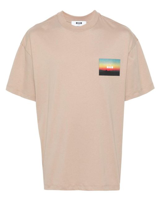 MSGM Natural Logo-embroidered Cotton T-shirt for men