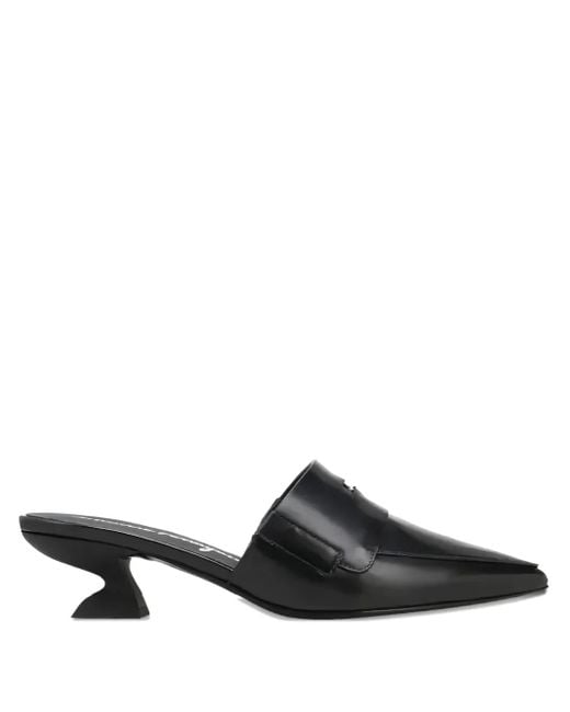Ferragamo Black Pointed-Toe Sculpted-Heel Mules