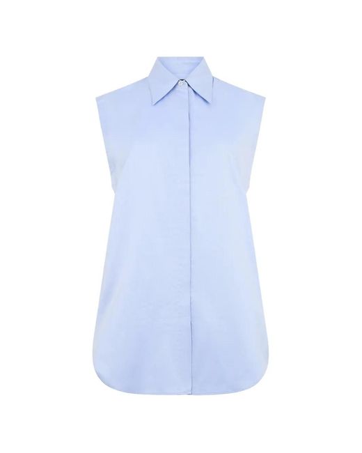 Moorer Blue Sleeveless Box-Pleat Shirt