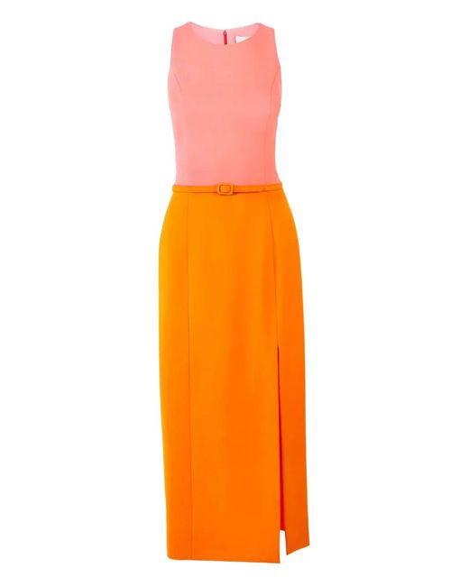 Carolina Herrera Orange Colourblock-Design Belted Midi Dress