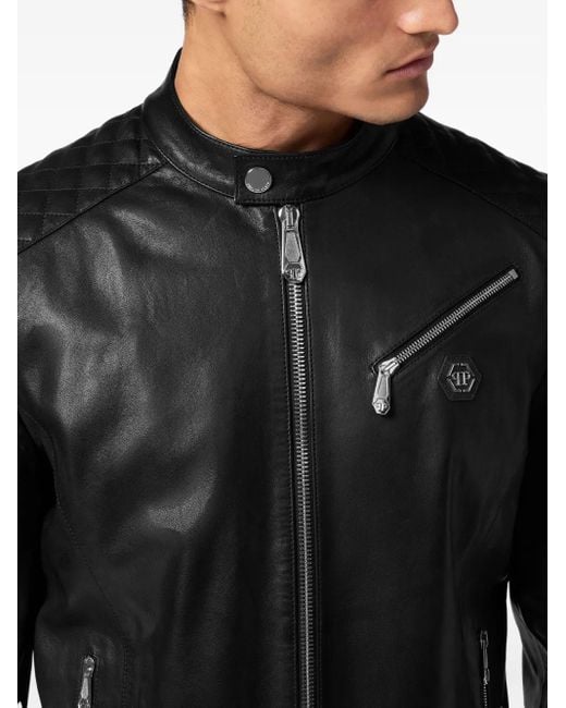 Philipp Plein Leren Bomberjack in het Black voor heren