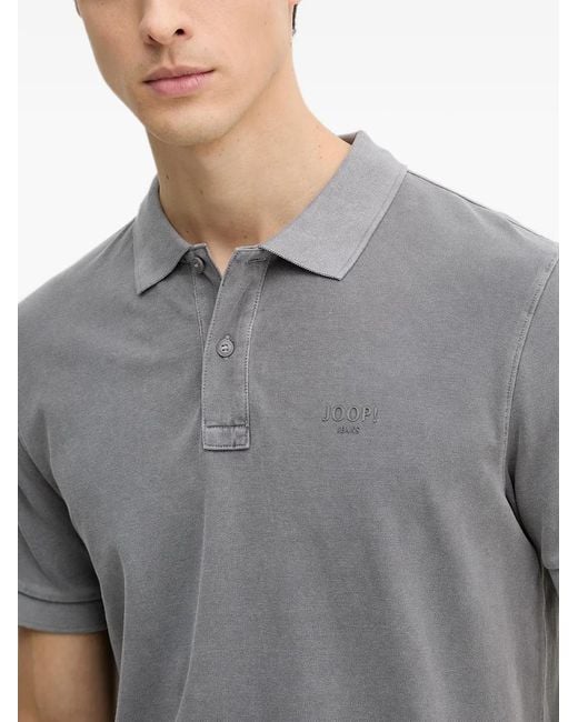 Joop! Gray Ambrosian Logo-Embroidered Polo Shirt for men
