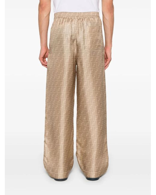 Fendi Natural Ff Silk Trousers for men
