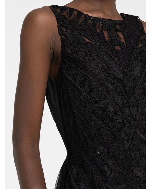 Alberta Ferretti Black Embroidered Tulle Gown