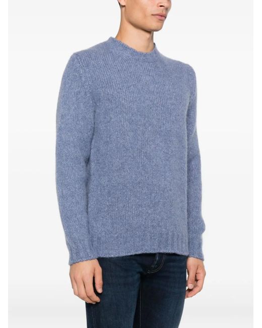 Fedeli Blue Ribbed Crew-Neck Sweater for men