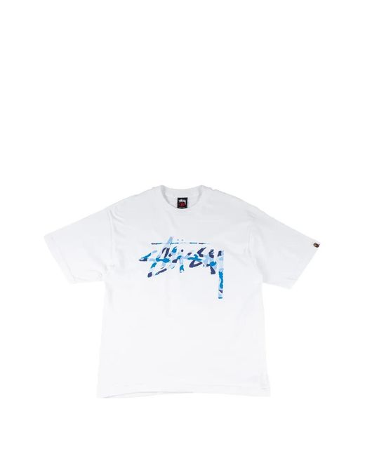 Stussy Blue X A Bathing Ape Script Logo-Print T-Shirt for men