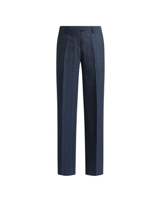 Etro Blue Wool Jacquard Trousers