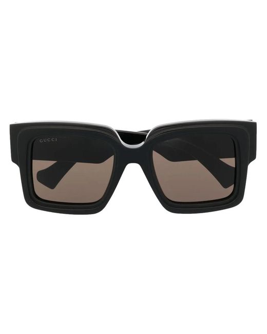 Gucci Black Logo-Plaque Square-Frame Sunglasses
