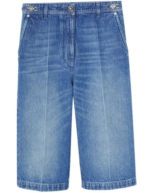 Versace Blue Pressed-crease Cotton Denim Shorts