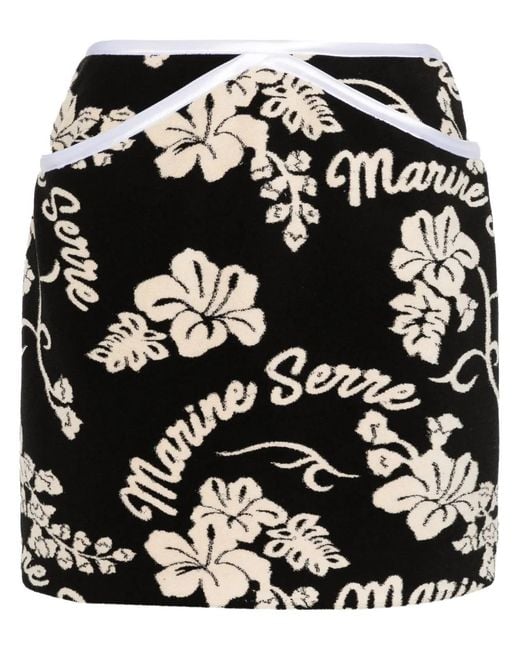 MARINE SERRE Black Jersey Jacquard Floral Skirt