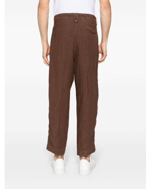 Costumein Brown Cropped Linen Trousers for men