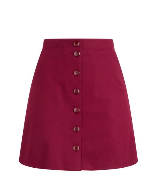 Alberta Ferretti Red Button-Up Pleated-Panel Skirt