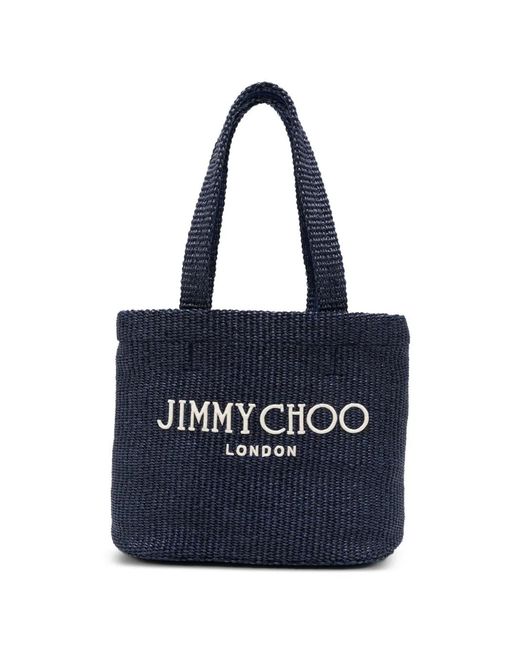 Jimmy Choo Blue East-West Logo Tote Bag
