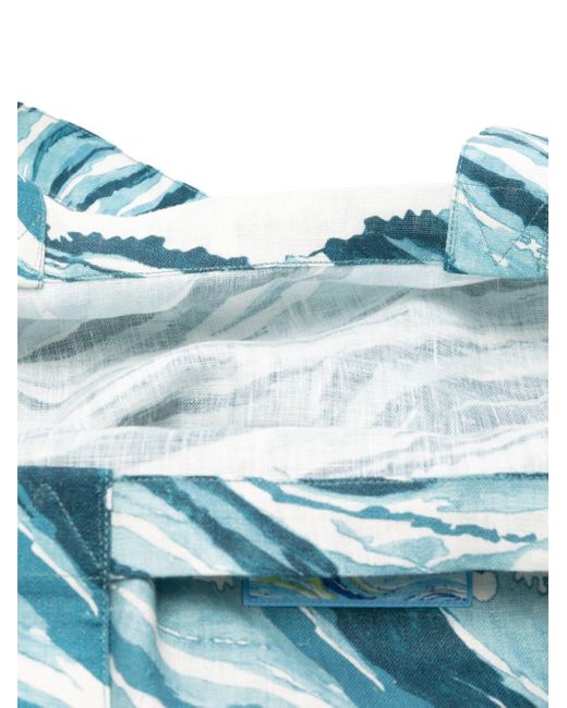 Maison Kitsuné Blue Abstract-pattern Print Linen Bag for men