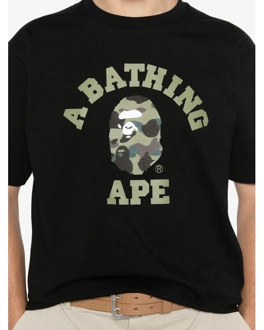 A Bathing Ape Black Camo College T-Shirt for men