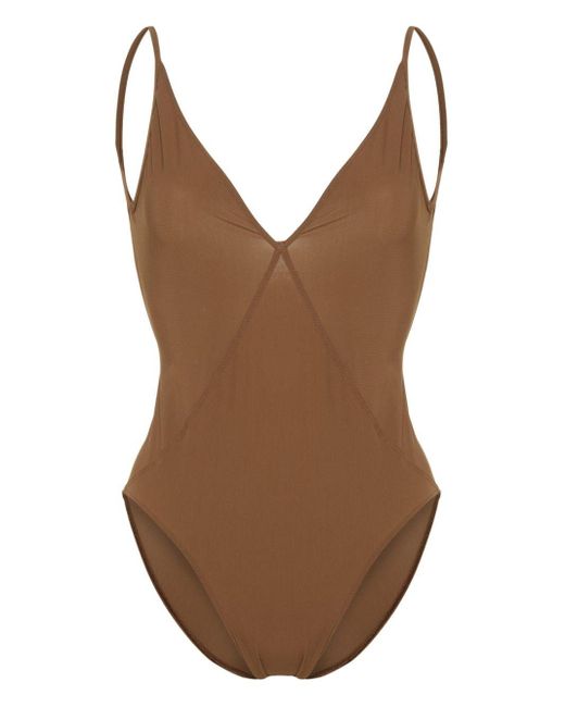 Rick Owens Brown V-neck One-piece Swimsuit