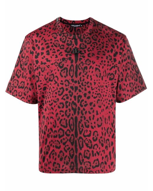 Dolce & Gabbana Red Leopard-print Short-sleeve T-shirt for men