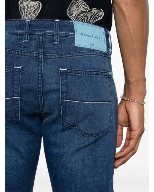 Sartoria Tramarossa Blue Logo-Patch Slim Jeans for men