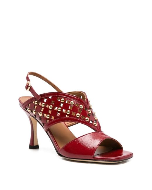 Evaluna Red Stud-Embellishment Sandals