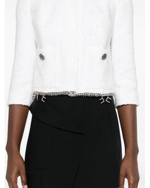 Elisabetta Franchi White Tweed-Jacke mit Logo-Anhänger