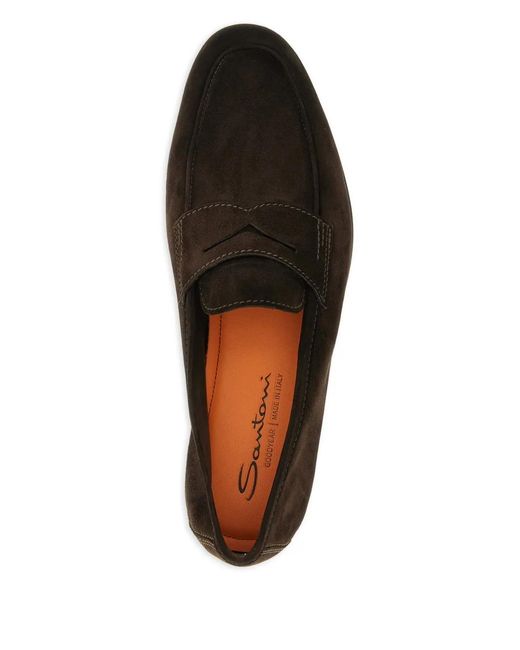 Santoni Black Carlos Suede Loafers for men
