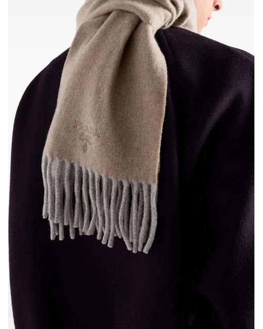Prada Brown Écharpe Frangée À Logo Brodé for men