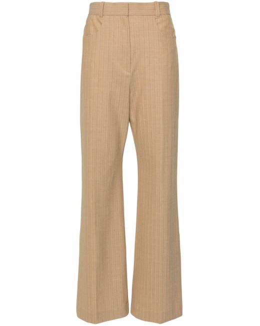 Maje Natural Striped High-waisted Trousers