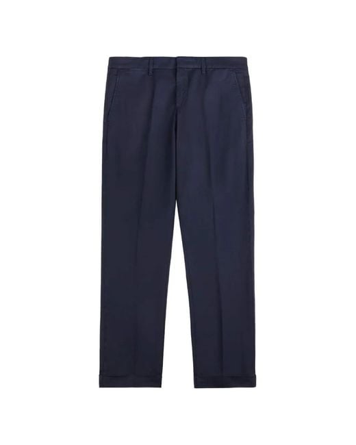 Fay Blue Cuffed Pressed-Crease Trousers for men