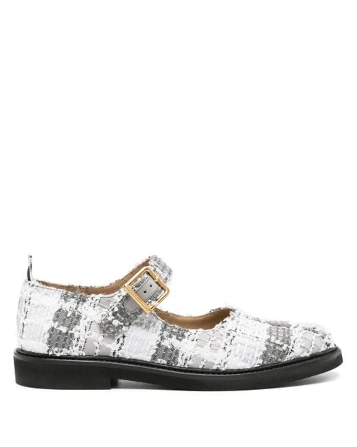 Thom Browne White Tartan-Check Tweed Ballerina Shoes