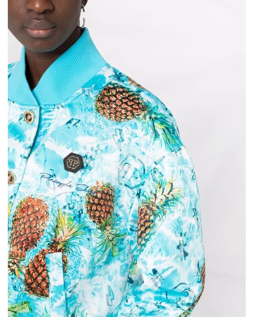 Philipp Plein Blue Pineapple Skies Bomber Jacket