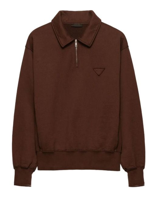 Prada Brown Triangle-Logo Half-Zip Polo Shirt for men