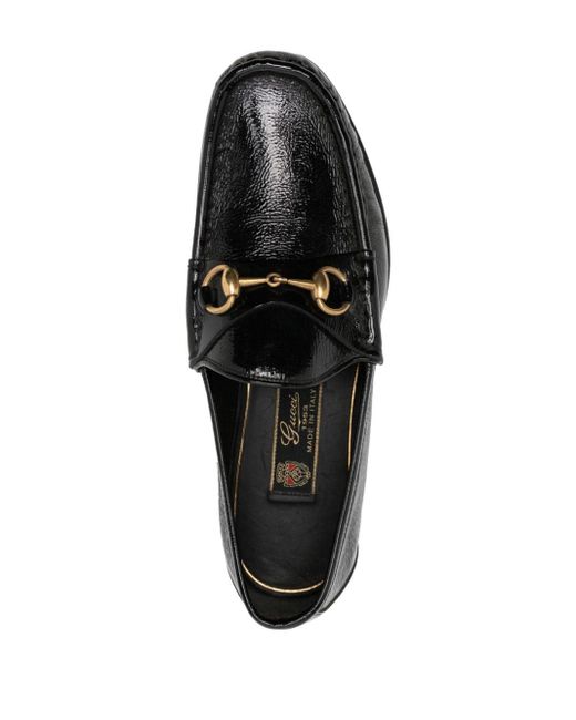 Gucci Black Horsebit Detail Leather Loafers for men