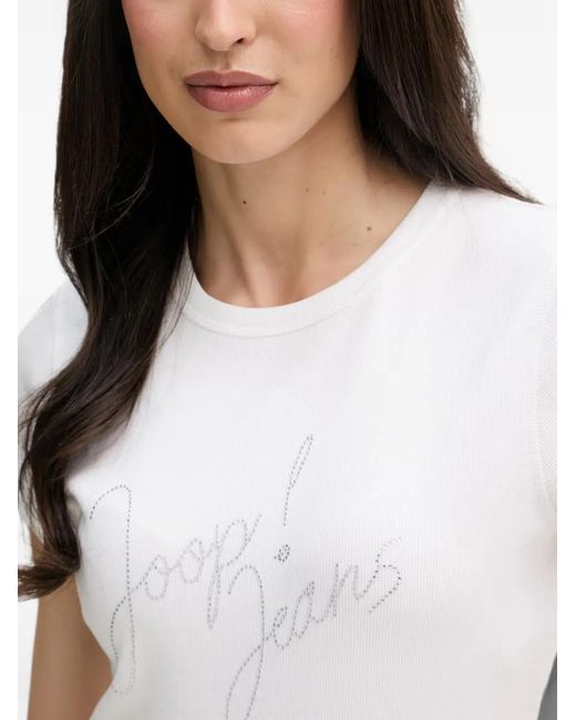 Joop! White Tineta Rhinestone-Logo Ribbed T-Shirt