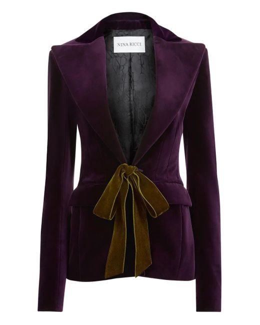 Nina Ricci Fluwelen Blazer Met Strik in het Blue