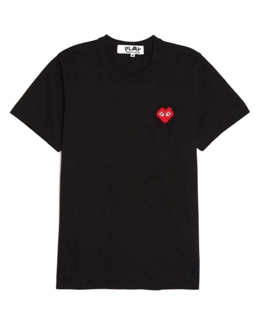 COMME DES GARÇONS PLAY Black T-Shirt Mit Aufgesticktem Pixel-Herz