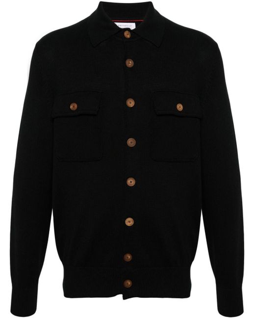 Brunello Cucinelli Black Buttoned Cotton Cardigan for men