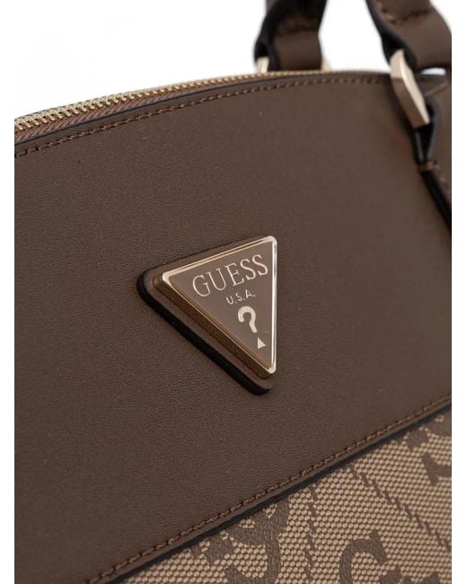Guess Brown Maxi Berta 4G Monogram-Print Logo-Plaque Tote Bag