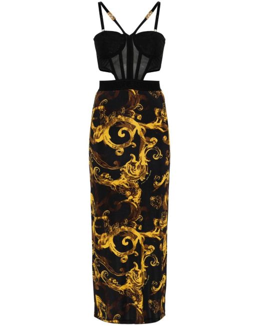 Robe à imprimé Watercolour Couture Versace en coloris Black