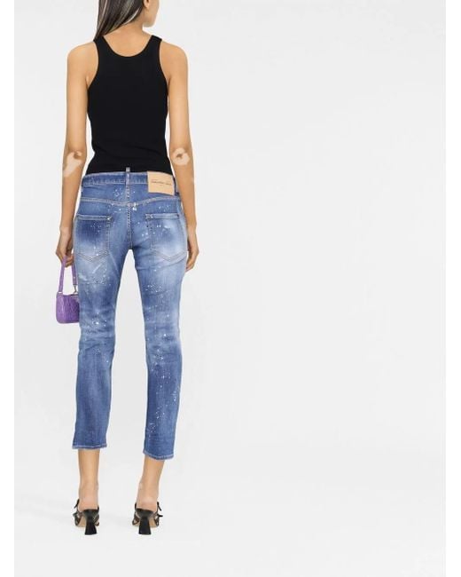 DSquared² Blue Low-Rise Distressed Cropped Jeans